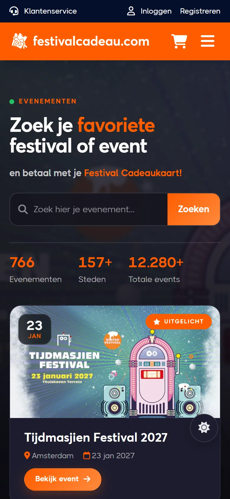 De evenementenagenda van festivalcadeau.com op een telefoon